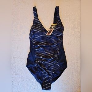 Roots Navy and White Polka Dot One-Piece Swimsuit, Size 6, NWT